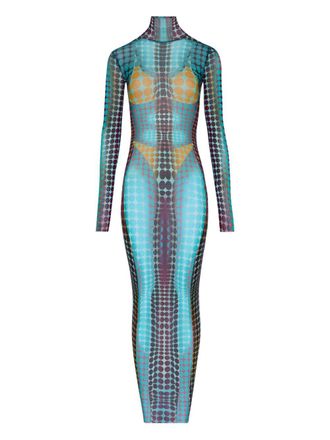 Jean Paul Gaultier High Neck Multicolored Polka Dot Maxi Dress