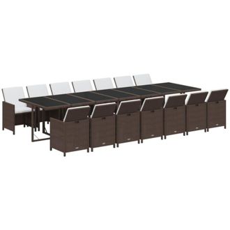 vidaXL Set Comedor De Jard&iacute;n 15 Pzas Con Cojines Rat&aacute;n Pe Marr&oacute;n Vidaxl