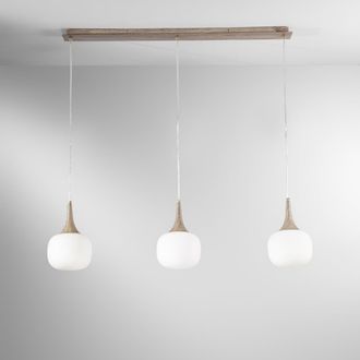 Luce-Ambiente-Design L&aacute;mpara Colgante Efecto Madera 3 Luces Vidrio Blanco Opalino Jaipur