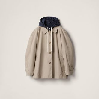 Miu Miu Panama Cotton And Technical Pong&eacute; Blouson Jacket, Woman, Clay/navy, Size 36