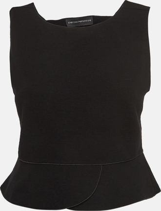 Emporio Armani Black Knit Sleeveless Cut-Out Crop Top
