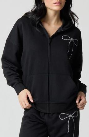 Florence By Mills Crystal Bow Front Zip Hoodie in Black at Nordstrom Rack, Size X-Small