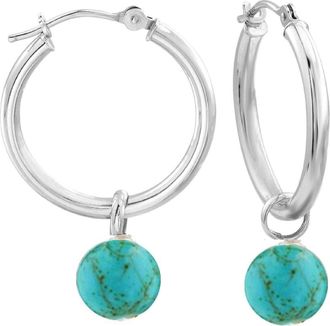 Liv Oliver Silver Turquoise Drop Hoop Earrings