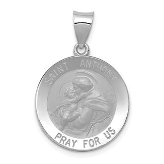 Diamond2Deal 14k White Gold Polished Satin St. Anthony Medal Hollow Pendant