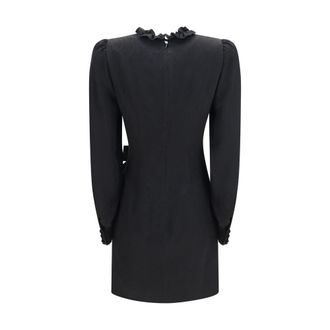 Alessandra Rich Ruffled Silk Dress - Black