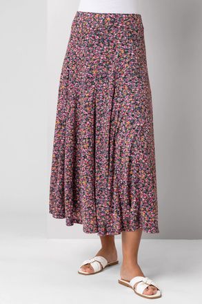 Roman Ditsy Floral Burnout Elastic Waist Midi Skirt