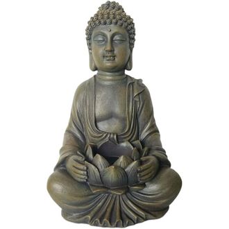 Relaxdays Relaxdays Buddha figure, seated, 30 cm, garden statue with lotus, living room ornament, weatherproof, frostproof, bronze