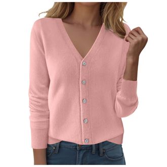 Generic Cardigans for Women UK V Neck Button Down Womens Knit Cardigan, Long Sleeve Soft Sweater with Multiple Colors for Casual, Office, Cardigans for Women 