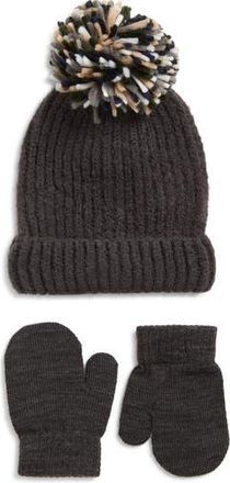 Capelli Fuzzy Yarn Beanie & Mittens Set in Grey at Nordstrom Rack, Size 12-24 M