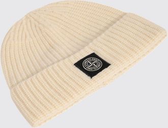 Stone Island Berretto beanie in lana vergine a coste con logo Compass