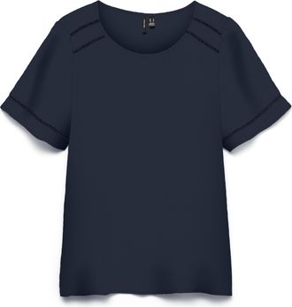Vero Moda Shirtbluse VERO MODA VMMENNY LACE SS TOP WVN GA, Damen, Gr. XL, navy blazer, Web, Obermaterial: 100% Viskose, unifarben, regular fit normal, Rundhals,