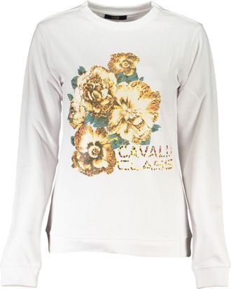 Cavalli Womens Floral Print Long Sleeve Sweatshirt - White Cotton - Size 2XL