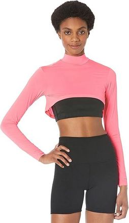 Jamie Sadock Sunsense(r) 35 SPF Lightweight Long Sleeve Mock Neck Crop Layering Top Womens Clothing Mimosa/Sassy : XS, Nylon/Spandex