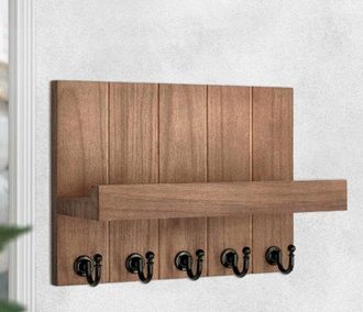 No Brand Llavero De Madera Con Estante, Soporte Para Llaves Con 5 Ganchos, Estante De Pared Decorativo De Madera, Para Entrada, Puerta Principal, Pasillo, Dorm