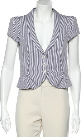 Emporio Armani Blue & White Striped Cotton Cropped Blazer