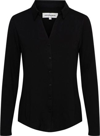 &Co Woman Overhemden, Dames, Zwart, XS, Blouse van jersey met knoopsluiting