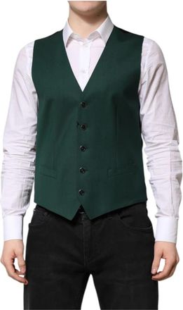 Dolce & Gabbana Groene Wol Formeel Jurk Vest - Heren - Gillet - Groen - M - Wol - Kostuums
