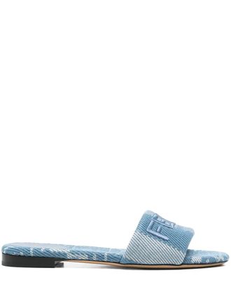 Fendi logo-embroidered slides - women - Calf Leather/Calf Leather/Fabric/Fabric/Rubber - 40 - Blue