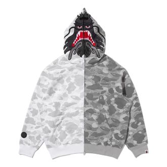 A Bathing Ape BAPE X Clot Camo Split Shark Relaxed Fit Full Zip Hoodie White 0ZXSWM917151P-WHT