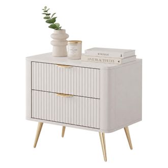 Dmora Comodino Baari, 2 Cajones, Un Estante, Apertura Deslizante, 63x38x55h Cm Beige