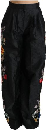 Dolce & Gabbana High Waist Wide Leg Pants - Dames - Wijde Broeken - Zwart - M - Polyester - Broeken