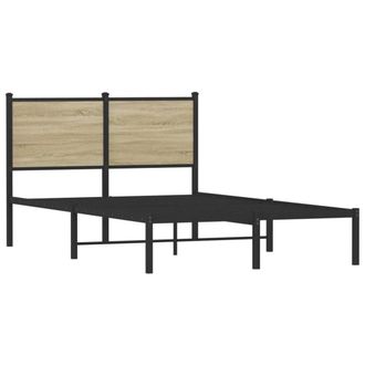 Berkfield Home Metal Bed Frame without Mattress Sonoma Oak 120x200 cm in Black | Size: Small Double