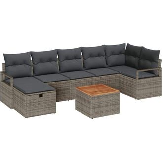 vidaXL Garden Sofa Set with Cushion 8 pcs Grey Poly rattan vidaXL