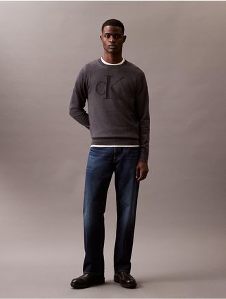 Calvin Klein Jeans Calvin Klein Mens Smooth Cotton Monogram Sweater - Grey - XL