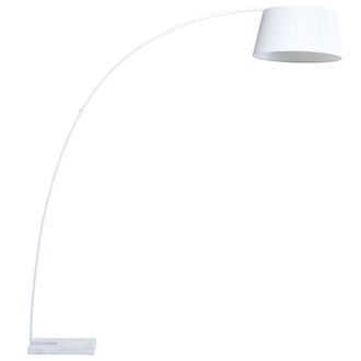 Beliani L&aacute;mpara De Pie De Metal Blanco Pantalla Tambor Poli Algod&oacute;n Base M&aacute;rmol 188 Cm Forma Curva Moderno Benue
