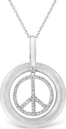 House of Brilliance Matte Finish Silver Diamond Accent Dancing Peace Sign Pendant Necklace in White at Nordstrom