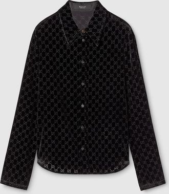 Gucci Stretch GG Velvet Devor&eacute; Shirt, Size 44, Black, Ready-to-wear