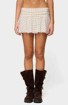 Edikted Lulah Plaid Miniskirt in Cream at Nordstrom, Size X-Large