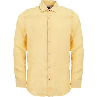 Lords of Harlech Uomo Solid Long Sleeve Fine Linen Shirt in Laurent Mellow at Nordstrom, Size Medium
