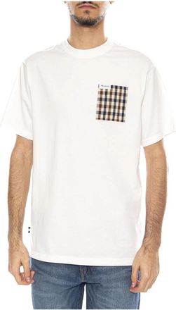 Aquascutum T-shirt met ronde hals en borstzak - Heren - T-shirts - Wit - S - Katoen - Tops