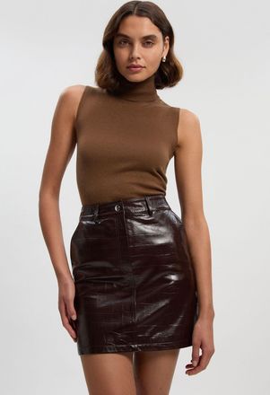 Karen Millen Womens High Shine Croc Embossed Leather Mini Skirt - Red - Size 14 UK