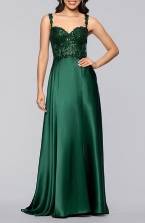 Blondie Nites Sequin Satin Gown in Hunter at Nordstrom, Size 13