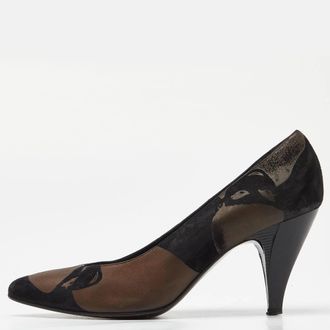 Casadei Black/brown Printed Nubuck Leather Pointed Toe Pumps