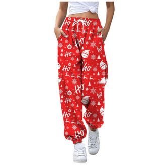 Generic Christmas Joggers for Women UK Funny Graphic Print Holiday Sweatpants High Waist Baggy Trousers Oversized Xmas Drawstring Jogging Pants Ladies Gym Wal