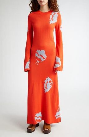 Marimekko Leikky Myski Long Sleeve Sweater Dress in Bright Red Light Blue at Nordstrom Rack, Size X-Large