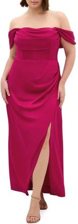 City Chic Forbidden Love Off the Shoulder Maxi Dress in Framboise at Nordstrom, Size Xxxs
