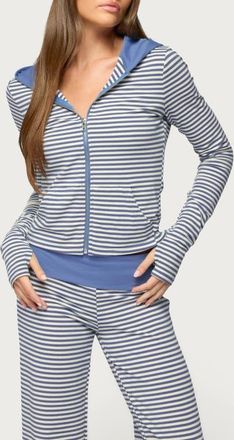 Edikted Meggy Colorblock Stripe Zip Hoodie in Light-Blue-And-White at Nordstrom, Size X-Small
