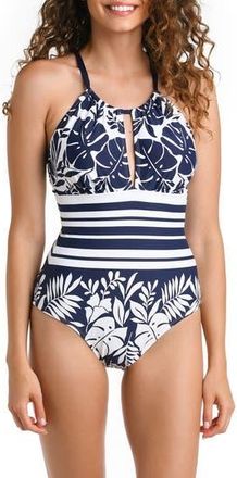 La Blanca Keyhole High Neck One-Piece Swimsuit in Indigo at Nordstrom Rack, Size 14