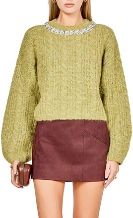 endless rose Jewel Fuzzy Cable Stitch Sweater in Chartreuse at Nordstrom, Size X-Small