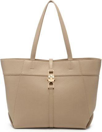 Generic Womens Oversize Tote Handbag with Metal Lock, Large Zip Top Shopper Bag with Two Handles, Spacious Everyday Shoulder Tote (Light khaki)