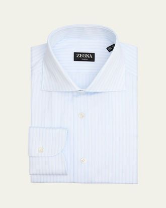 Ermenegildo Zegna Mens Trofeo Cotton Multi-Stripe Dress Shirt