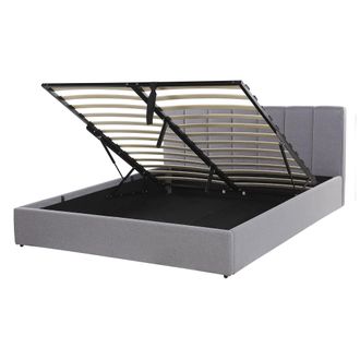 Beliani Cama Con Somier De Poli&eacute;ster Gris Claro 140 X 200 Cm Cabecero Almacenaje Dreux