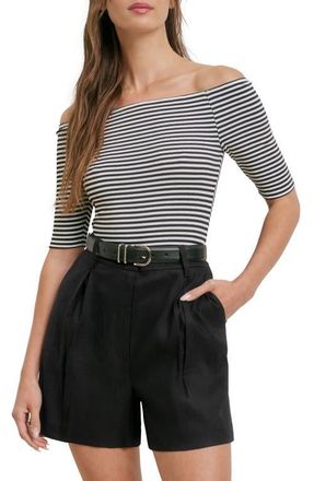 Favorite Daughter Sara Off the Shoulder Rib Top in Black/White Stripe at Nordstrom, Size X-Small
