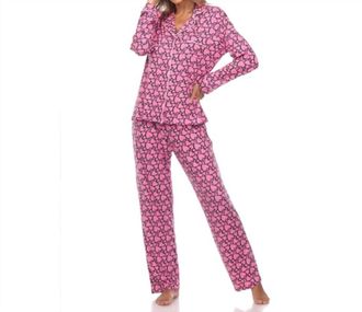 White Mark Womens Long Sleeve Heart Print Pajama Set In Pink