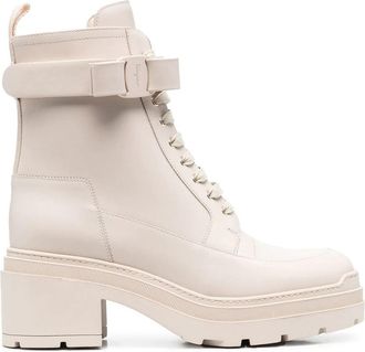 Ferragamo White Lober Leather Lace-Up Front Ankle Boots