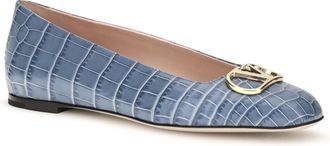 Valentino Garavani Womens Vlogo Signature Croc-Effect Ballerinas Blu Nebula Flat Shoes